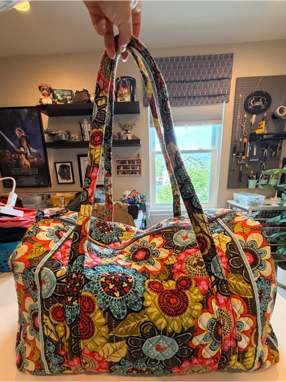 Retired Disney Vera Bradley Quilted Travel Duffel in Pretty Petals Pattern